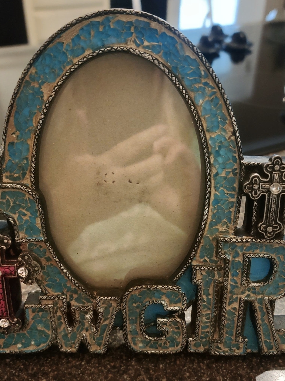 Decorative Turquoise Mosaic 'Cowgirl' Photo Frame - Brushed Silver Accent